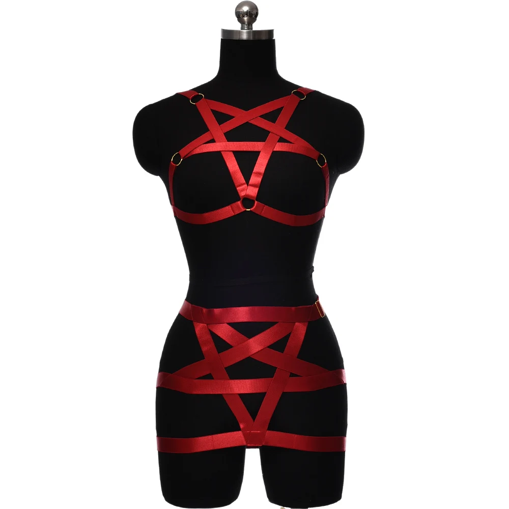 

Women Red Body Cage Crop Top Harness Bralette Body Harness Elastic Belt Adjustable Bondage Sexy Lingerie Suspenders Skirt
