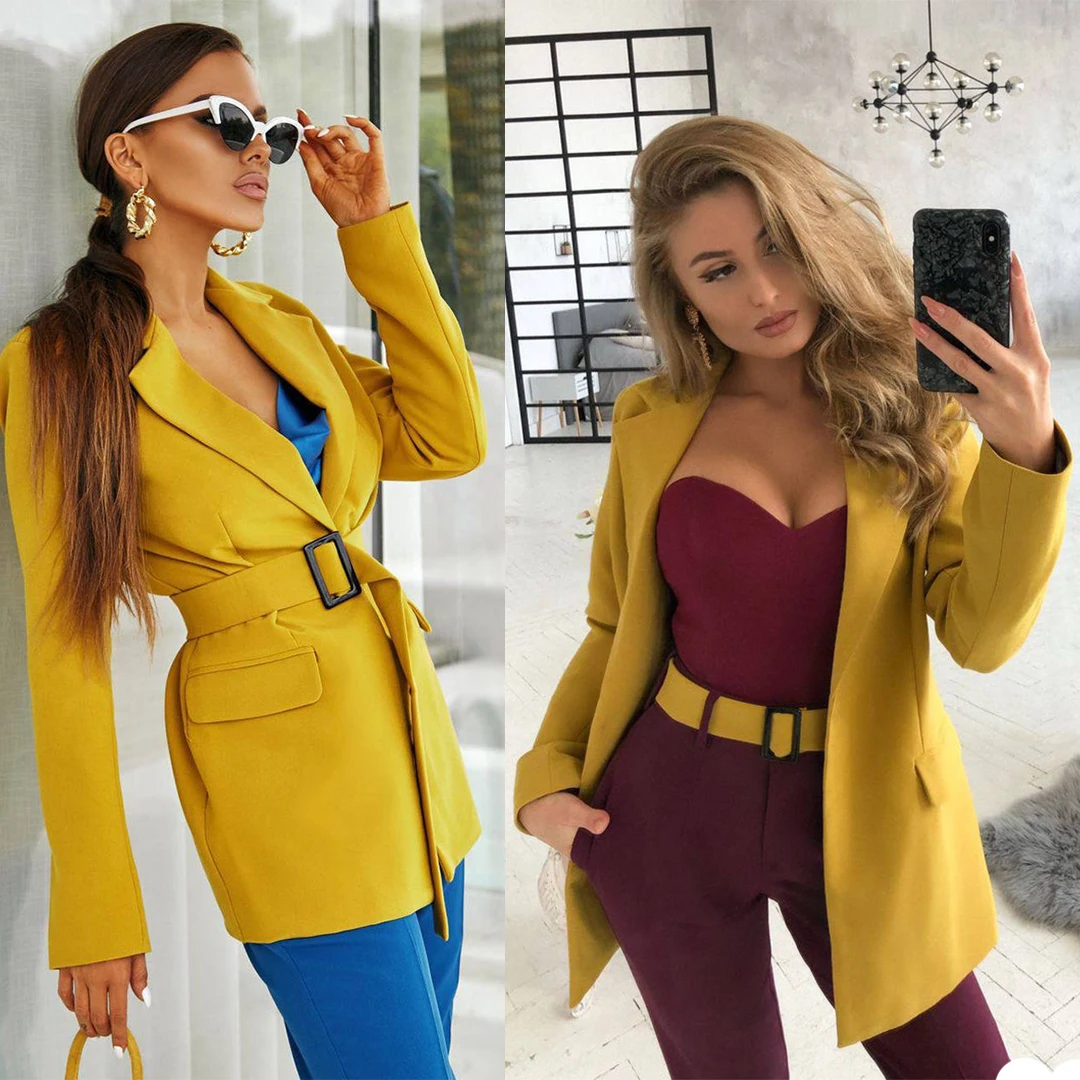 Veste jaune à manches longues pour femmes, nouvelle mode de printemps, robes de bal de mariage, vêtements quotidiens de fête pour femmes, un seul costume