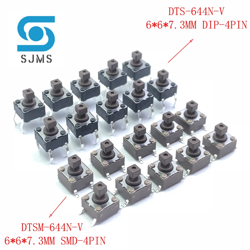 10 Pcs DTS-644N-V DTSM-644N-V 6*6 6*6*7.3 6X6X7.3 mm Tact Touch Micro Tactile Push Button Switch DIP / SMD 4 Pin Reset Switches