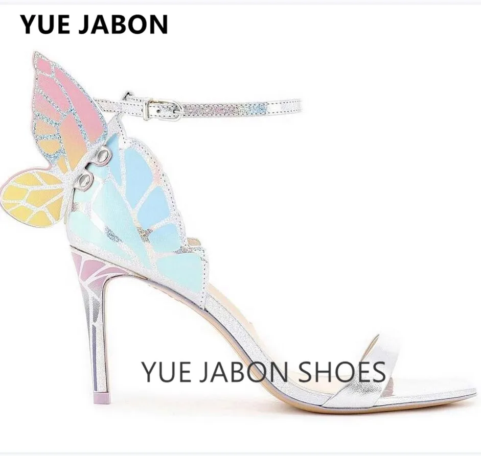 

Размер 35-42, кожаные сандалии с металлической вышивкой, туфли-лодочки с крыльями ангела, праздничное платье, свадебные туфли, сандалии на высоком каблуке с запахом на щиколотке и бабочкой