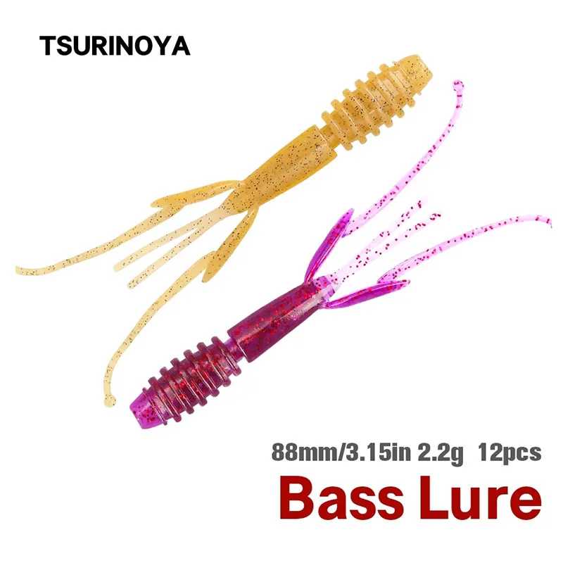 TSURINOYA Shrimp Soft Silicone Bait 88mm 2.2g Jigs Wobbler Fishy Smell Worms Fishing Lures Artificial Swimbait Bass Tackle Pesca