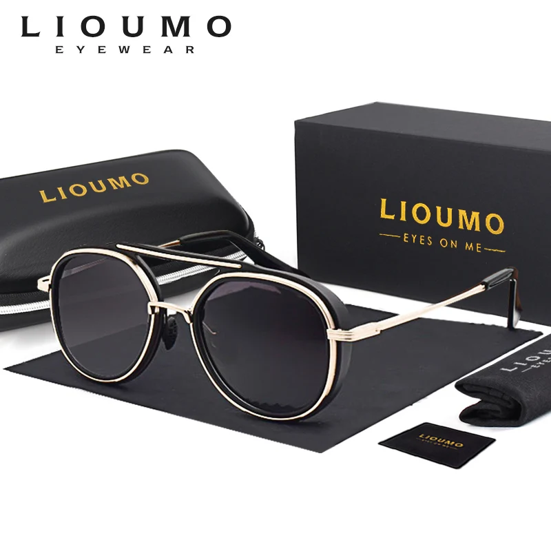 LIOUMO – lunettes de soleil polarisées pour hommes et femmes, de haute qualité, Steampunk, rondes, Vintage, protection UV400, zonnebril heren