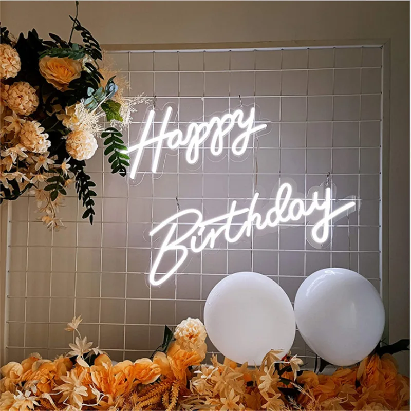 

23''x 16''Happy Birthday Neon Signs Light Party Flex Transparent Acrylic Neon Light Sign Led Light Wedding Party Decoration Lamp