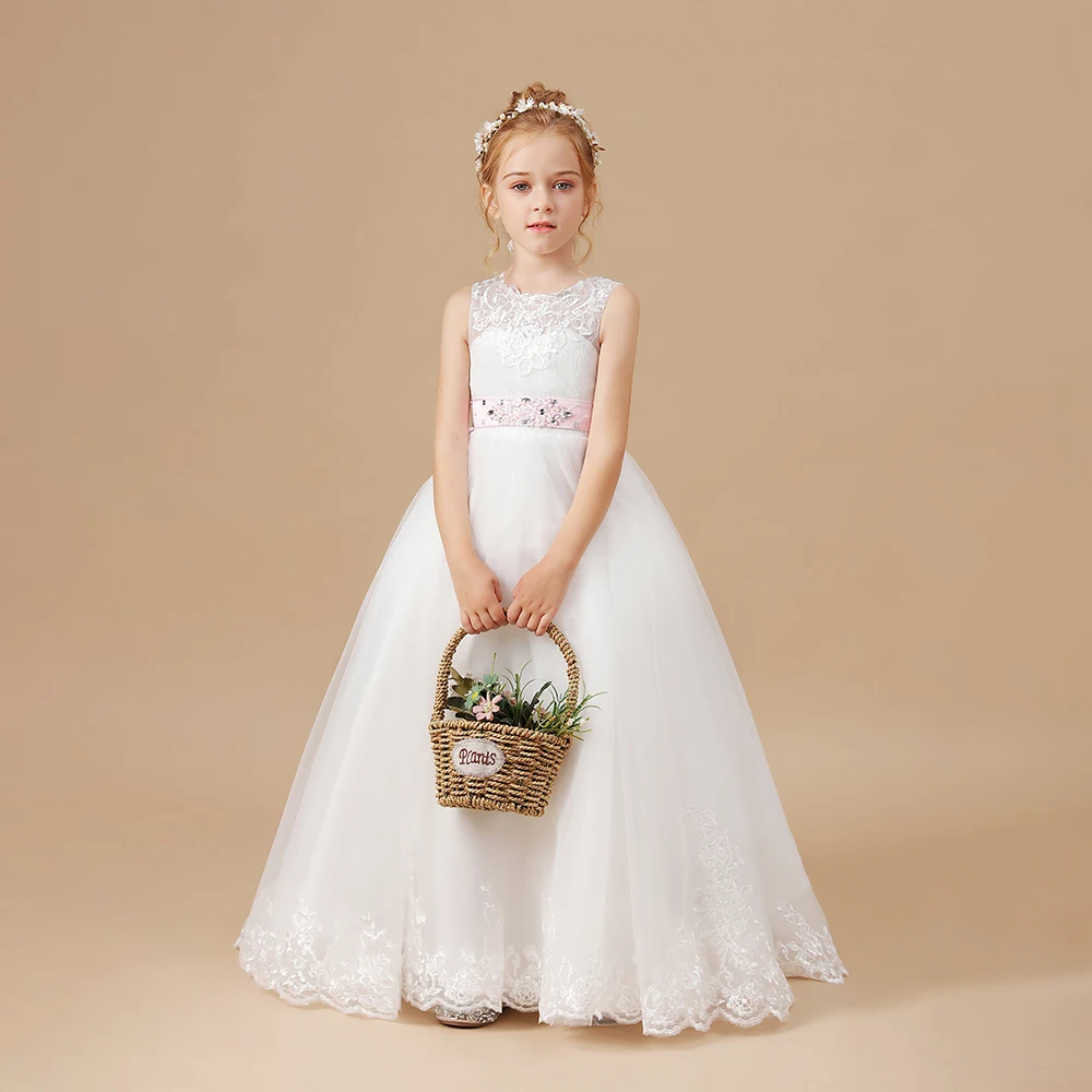 Floor-Length Flower Girl Dress For Kids Birthday Evening Party Wedding First Communion Ball-Gown Pageant Celebration Event Prom