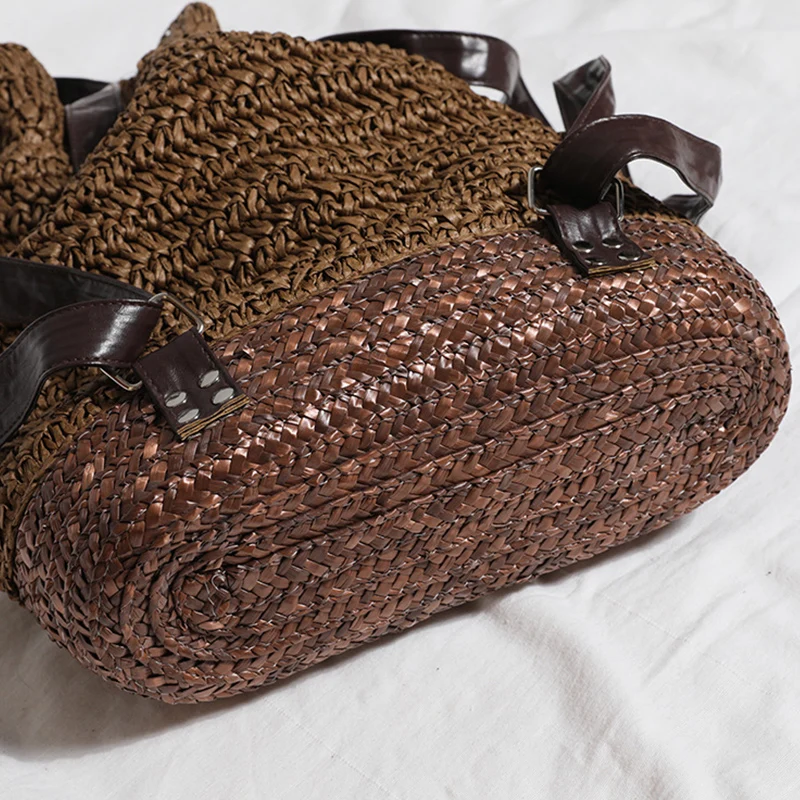 Sac à dos bohémien en raphia pour femmes, sacoche d'été en paille ajourée, seau tressé au Crochet, vacances 2021