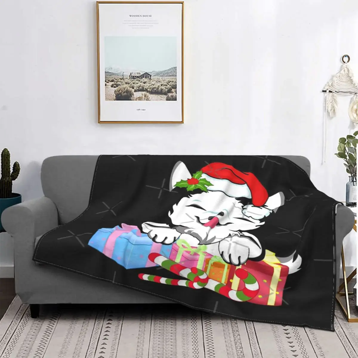 

Manta con capucha de perro Husky para vacaciones de Navidad, colcha para cama, edredones a cuadros, toalla de playa, colcha, 220