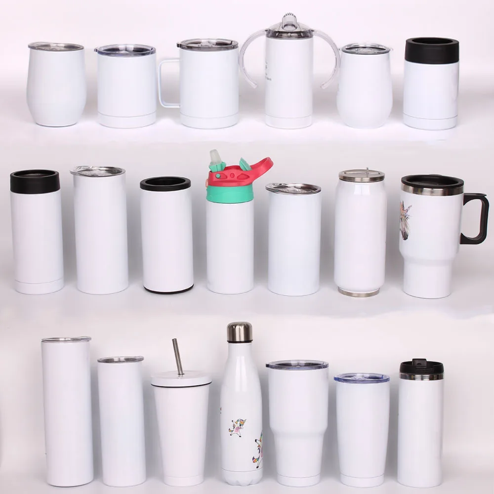 White Sublimation Tumbler Blanks 10oz 12oz 15oz 17oz 20oz 30oz Blank Stainless Steel Vacuum Mug for DIY Gift Heat Press Tumblers