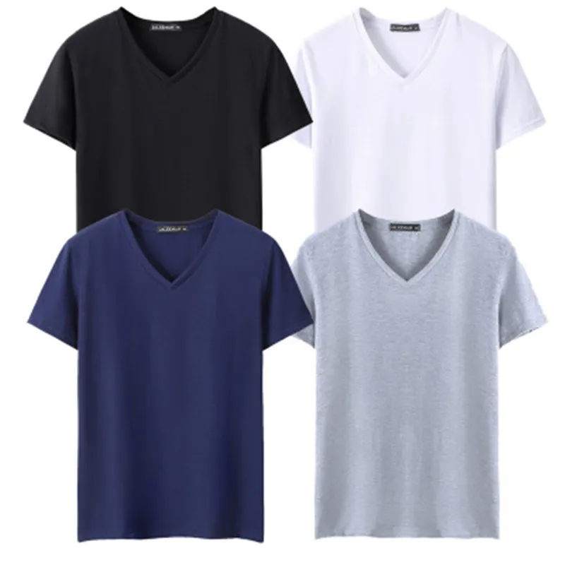 4pcs/lot Short Sleeve T Shirt Men\'s Tops Tees V Neck Short Sleeve Slim Fit T-Shirt Men Casual Summer Tshirt Plus Size S-5XL