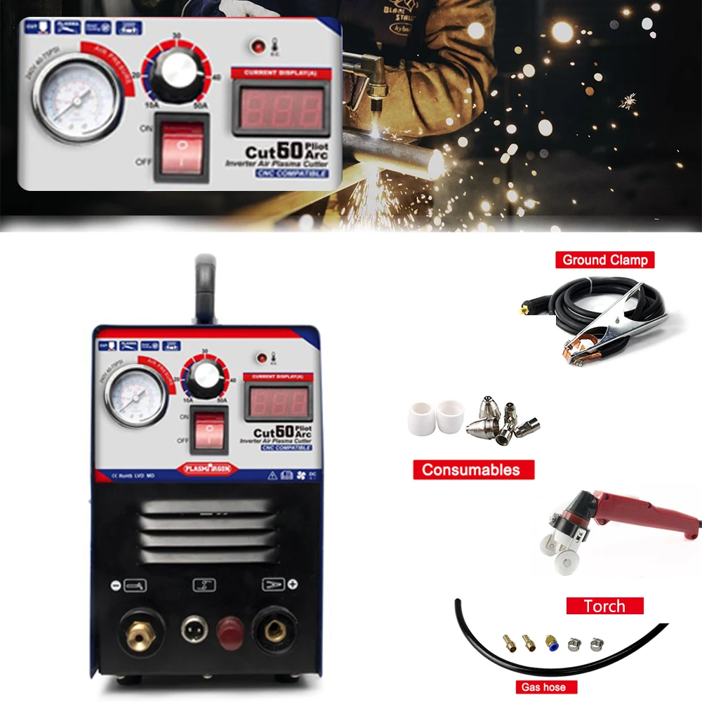 CNC Non-HF Pilot Arc Air Plasma Cutter 60Amps IGBT  Digital Control Metal Slitter Machine Cutting Thickness 18mm Cleaning Cut