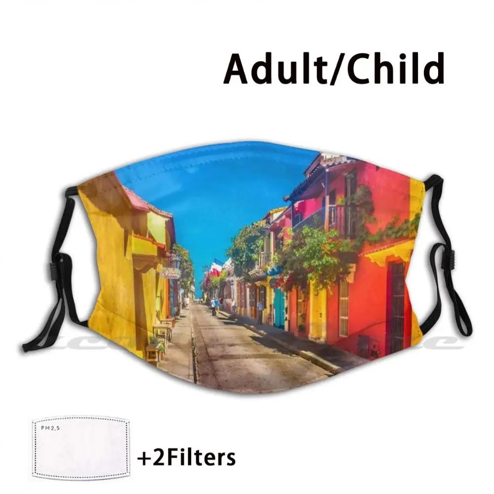 

Traditional Street In Cartagena De Indias , Colombia Mask Adult Child Washable Pm2.5 Filter Logo Creativity Cartagena De Indias