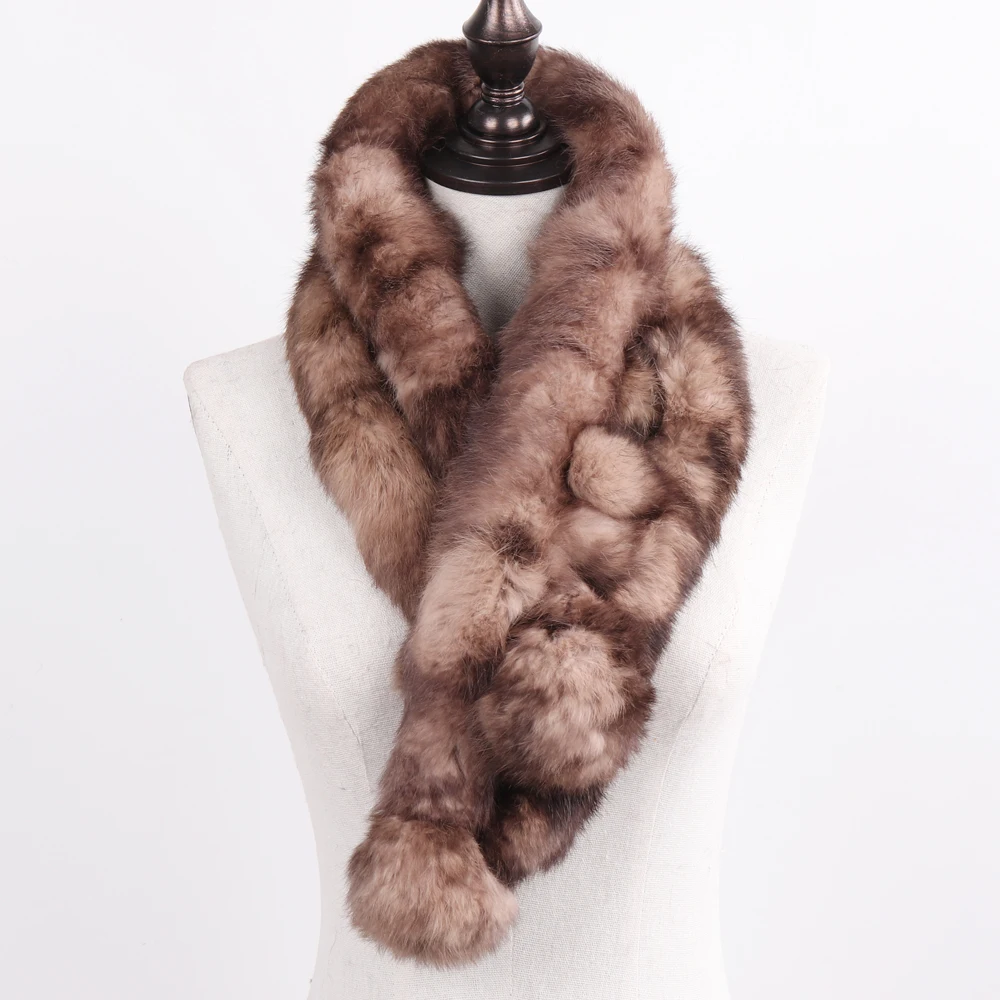 Hot Sell Winter Women Fashion Natural Rabbit Fur Scarves Lady Warm Fluffy Real Rabbit Fur Mufflers Solid Pompoms Real Fur Scarf