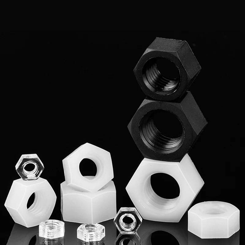 M2~M20 Black/white Nylon Hex Nut Plastic Hexagon Nut Pa66 Thermal Insulation Hexagon Thread Screw Cap Transparent PVC Nut DIN934