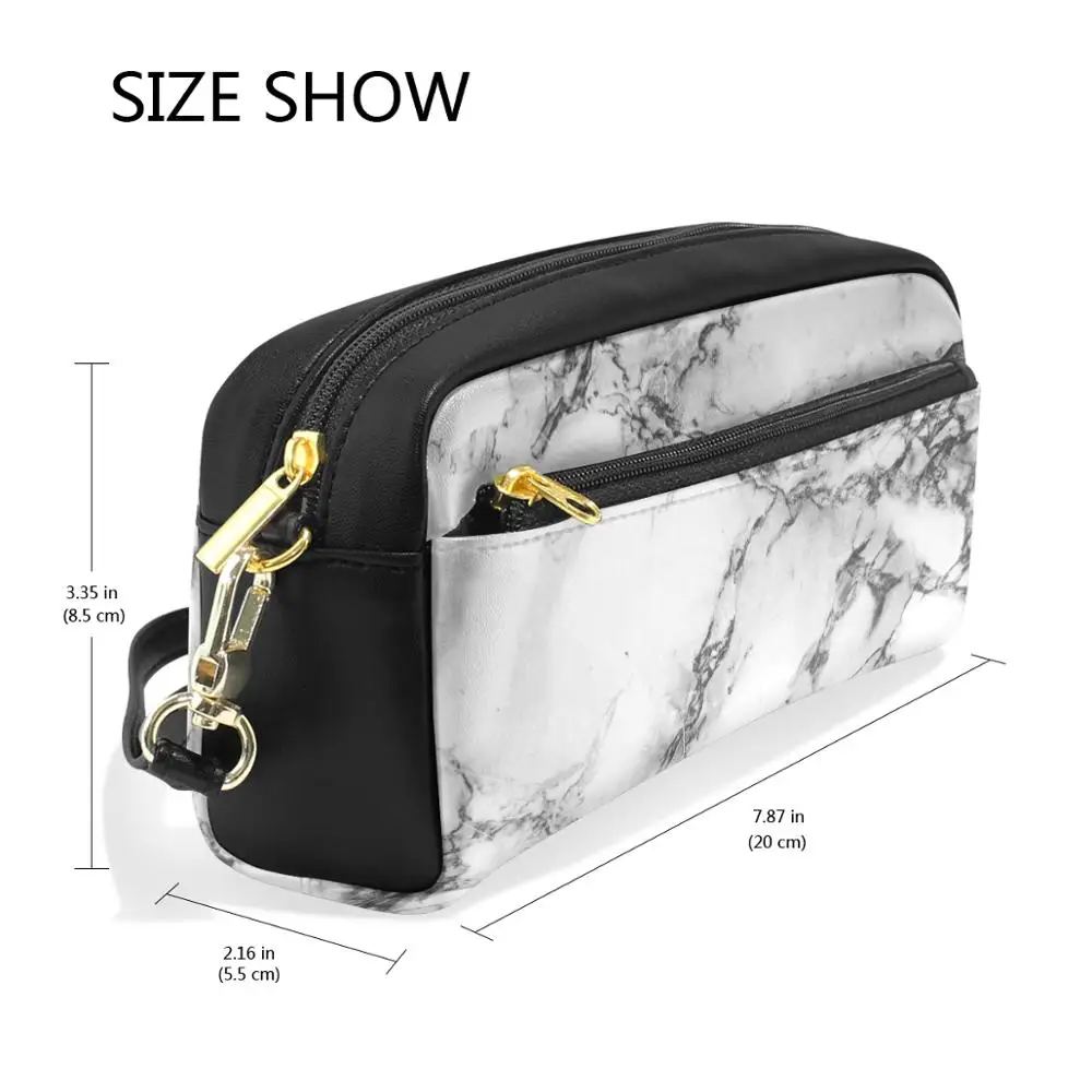 ALAZA White Natural Marble Texture Pencil Case Stationery Pouch Bag Small Cosmetic Makeup Zipper Bag pu leather