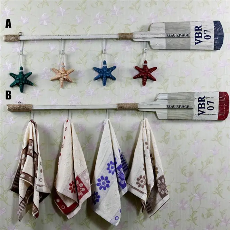 1Pc Marine Style Oar Wall Decor Wooden Decoration Adornment Nautical with Hooks Unique and Elegant Home Accent