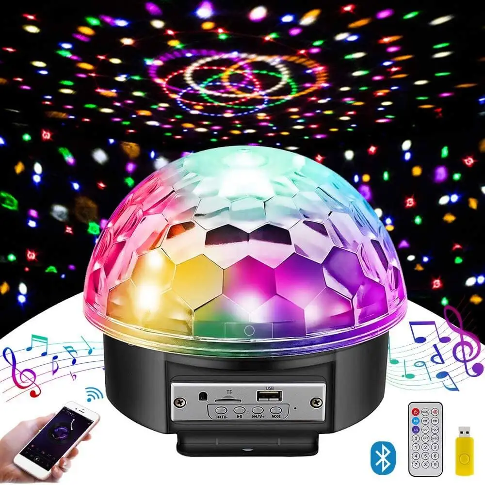 Wireless Disco Ball Party Lights Bluetooth Speaker 9 Colors TF Card MP3 Player Sound Activated LED DJ Lamp Wedding Party Bar KTV