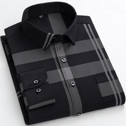 Holiday Style Casual Stretch Long Sleeve Print Shirts Single Patch Pocket Standard-fit Soft Wrinkle Free Thin Men's FashionShirt