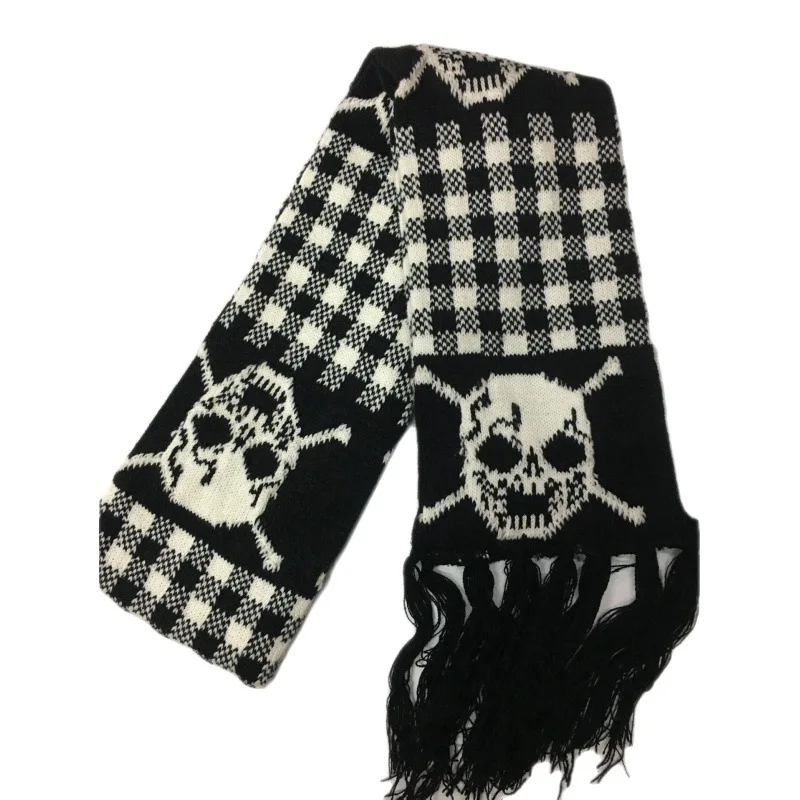 Dragon Skull Scarf Unisex Women Man Winter Knitted Pashmina Shawl Black Acrylic Echarpe Luxury Female Skeleton Wrap with Fringes