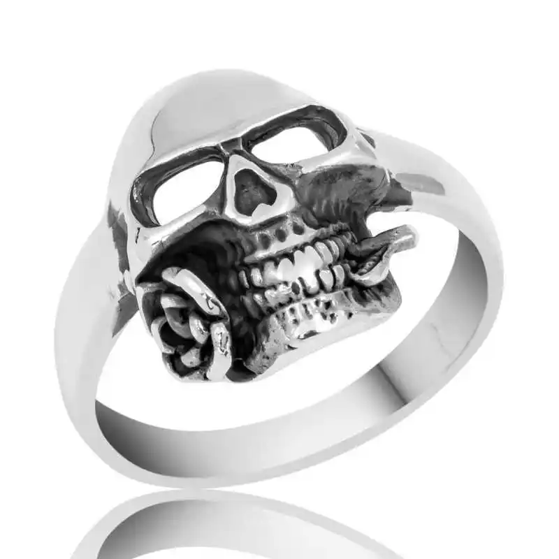 Silver Skull Men's Ring - 925 Sterling Men's Jewelry Wedding Birthday Gift - Box - Men - Fashion - Botiva - Size - Turkish - Patterned Embroidered