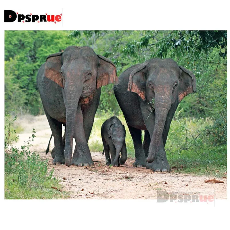 

Dpsprue 5d Full DIY Square/Round Diamond Painting Cross Stitch Elephant Animal 3d Round Embroidery Mosaic Home Decor Gift