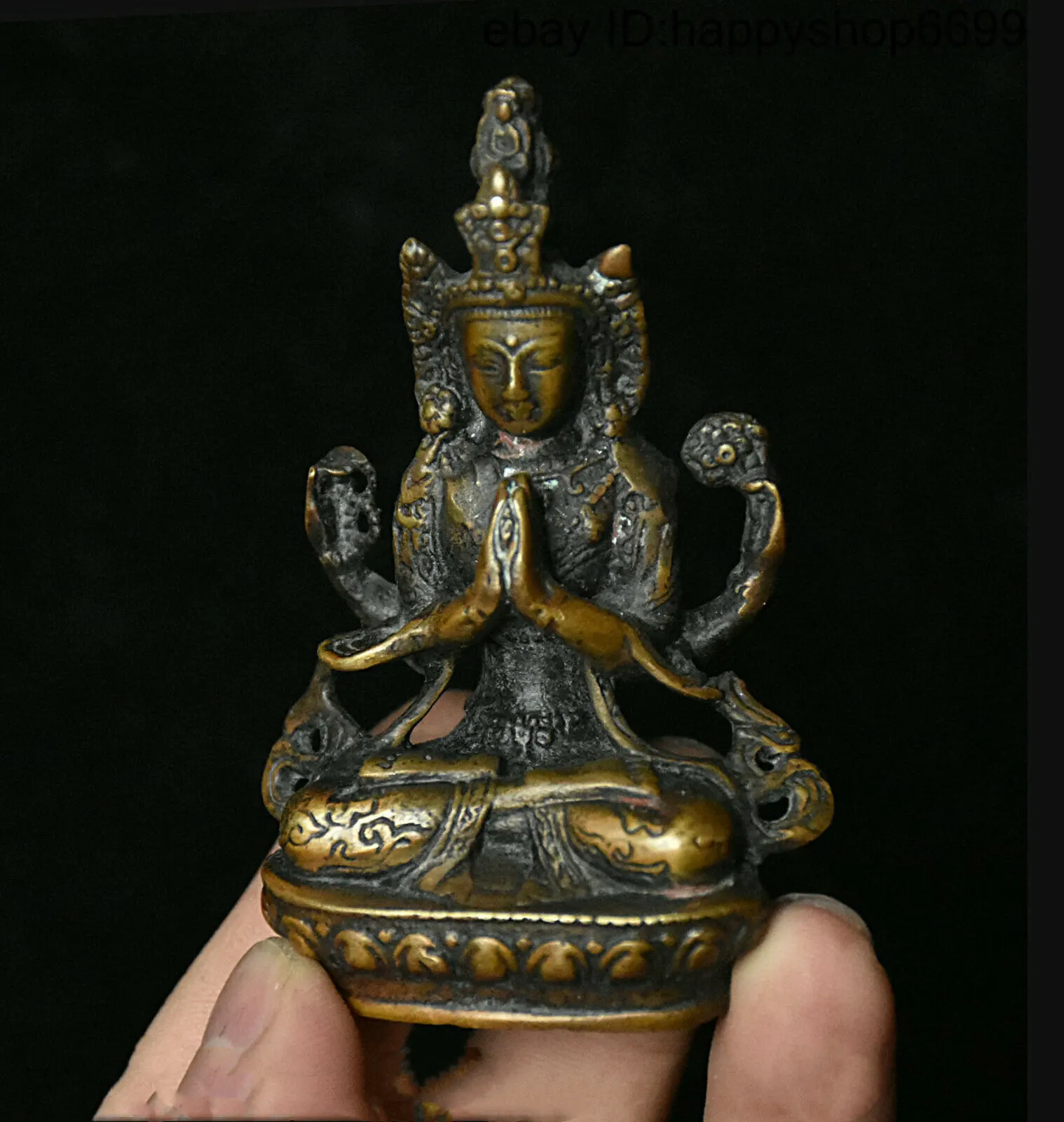 Chinese Buddhism Temple Bronze Four Arm Hands Kwan-Yin Bodhisattva Buddha Statue Home Accessories Collection Ornaments Figurines