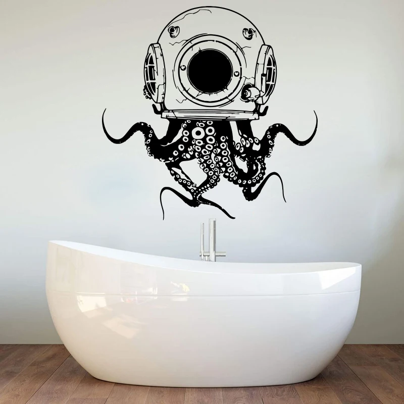 Large Octopus Diving Tentacles Wall Decal Bathroom Laundry Octopus  Scuba Kraken Ocean Animal Wall Sticker Kids Teen Room