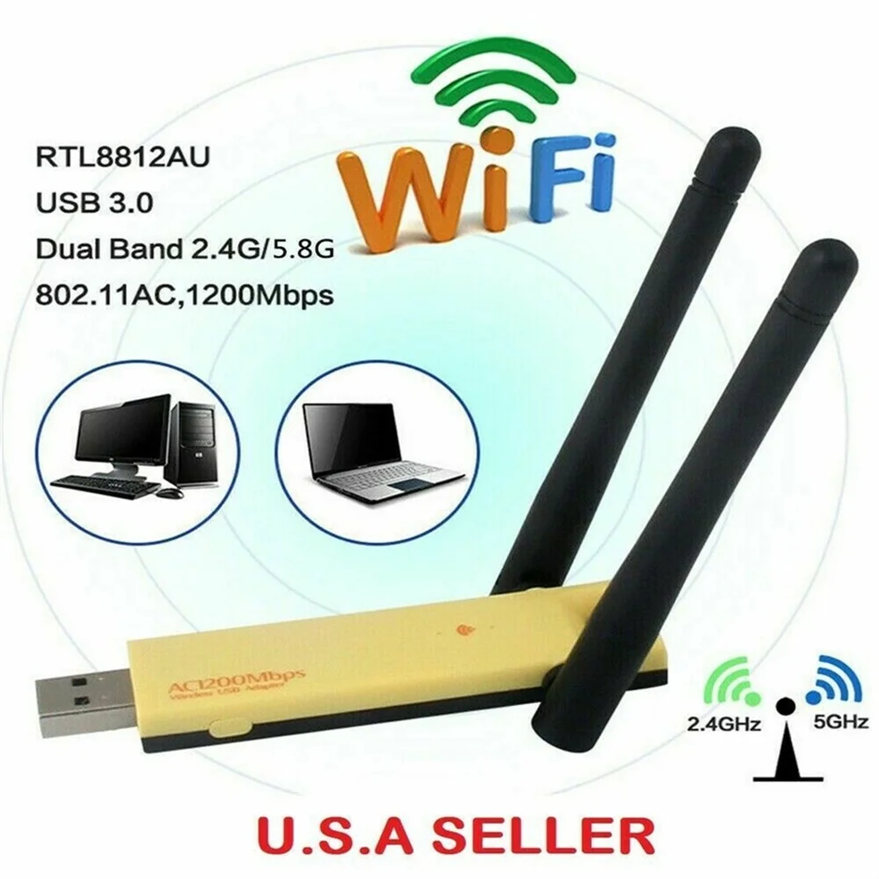 LccKaa 1200Mbps USB 3.0 Adaptor Wifi Dual Band 5GHz 2.4Ghz 802.11AC RTL8812 Antena Wifi Dongle Kartu Jaringan untuk Laptop Desktop