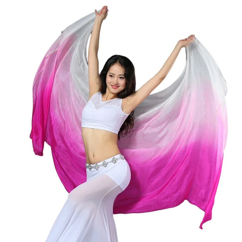 Customized Belly Dance Silk Veils Hand Thrown Scarf Shawl Gradient Rainbow 200cm 250cm 270cm Kids Adults Size Free Shipping