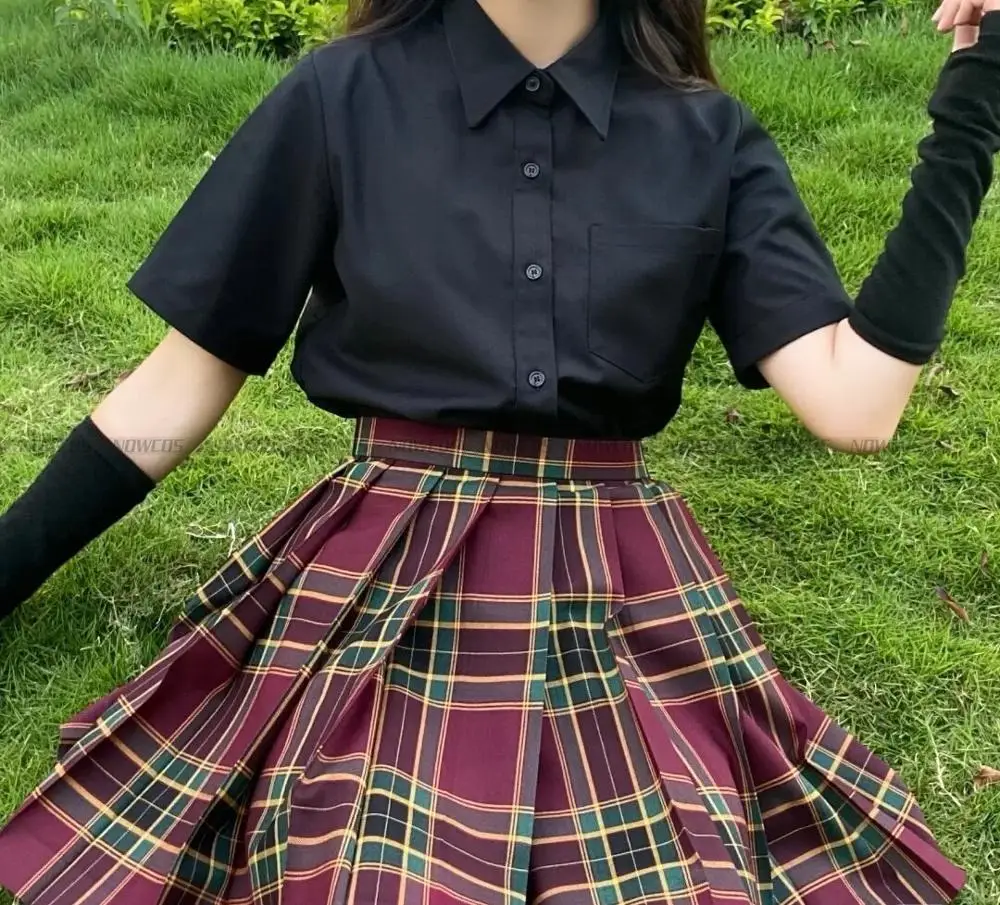 [Black biancospino] JK School Uniform Red Plaid gonne per ragazze gonne a pieghe corte/lunghe a vita alta le donne vestono i vestiti degli studenti