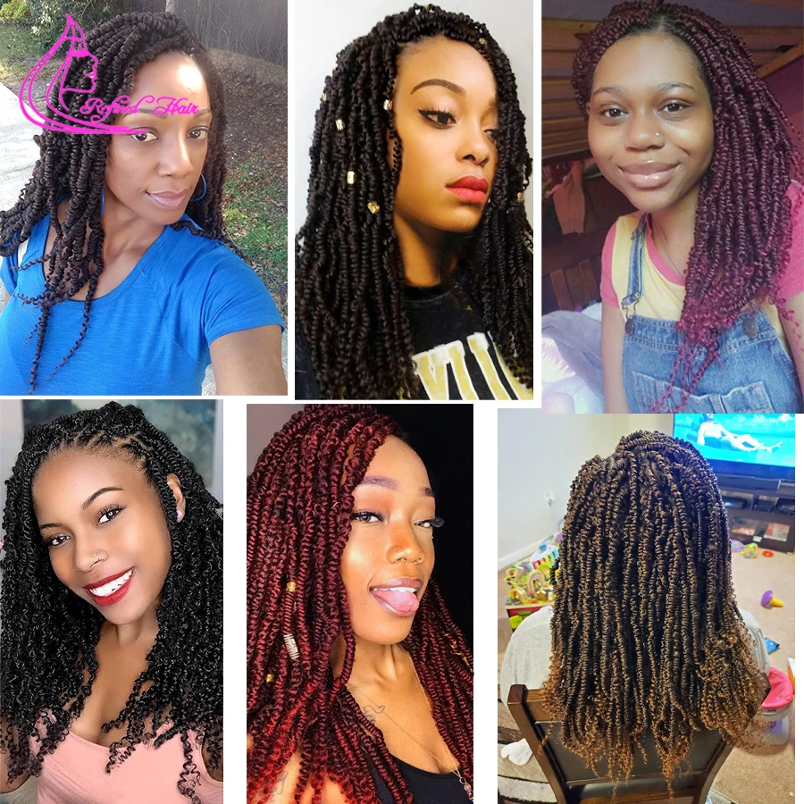 Refined14inch Spring Passion Twist Crochet Braids Ombre Brown Burgundy Synthetic Small Bomb Braiding Hair Extensions 24 roots/pc