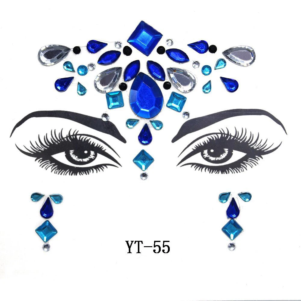 Masquerade Shiny Face Decoration 3D Crystal Sticker Music Festival Trendy Shiny Acrylic Drill Sticker Temporary Tattoo Sticker