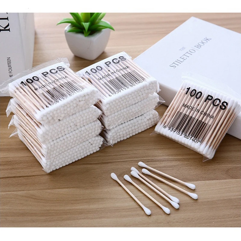 Double Head Wood Cotton Swab Women Makeup Cotton Buds Tip Wood Sticks Nose Ear Cleaning Baby Health Care Tools palos de madera