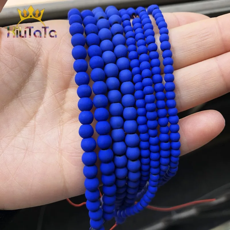 Natural Stone Beads Matte Dark Blue Rubber Hematite Round Loose Beads For Jewelry Making DIY Bracelet Accessories 15\'\' 4 6 8mm