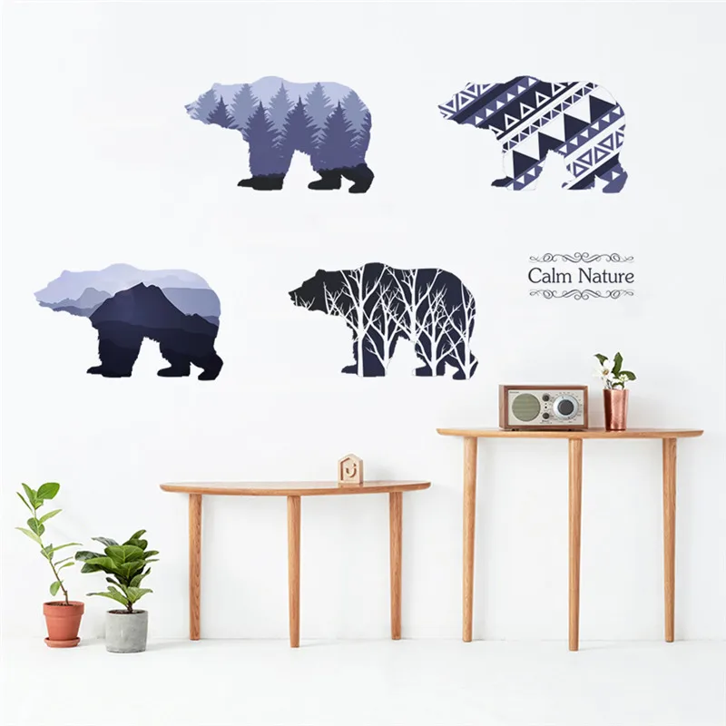 

3d силуэт, белые медведи, настенная художественная наклейка для офиса, магазина, спальни, украшение для дома, животные, ПВХ Настенная роспись, Diy сафари, наклейки