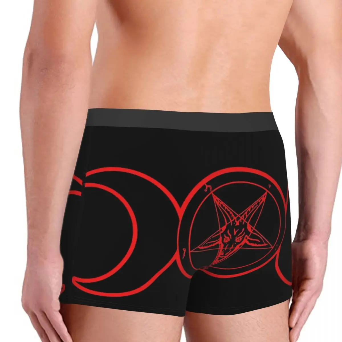 Baphomet-Culotte triple lune celtique Wiccan satanique Pprédéterminée, sous-vêtement masculin ventilé, caleçon de l\'église de Satan Vibasine