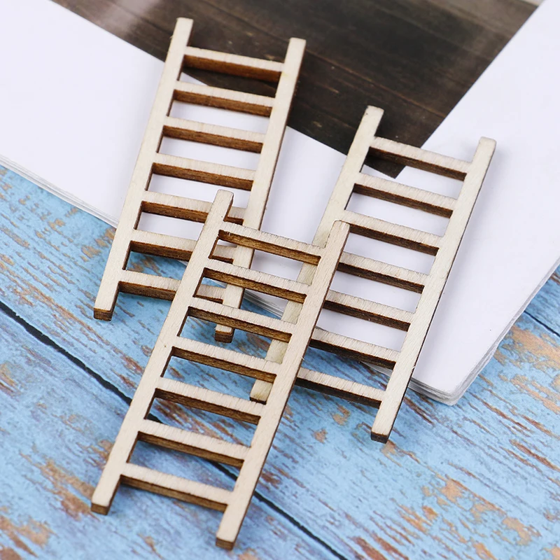 3 PCS/lot 1:12 doll Miniature Fairy Garden Decor doll Miniature Wood Step Ladder Furniture Tools