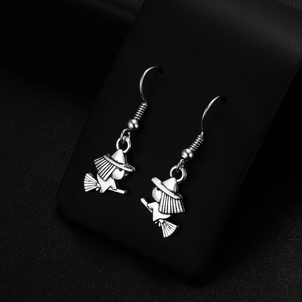 Trendy Vintage Wizard Shape Dangle  Antique Silver Plated Earrings for Women Girl Retro Drop Earrings Cute Earring Jewelry