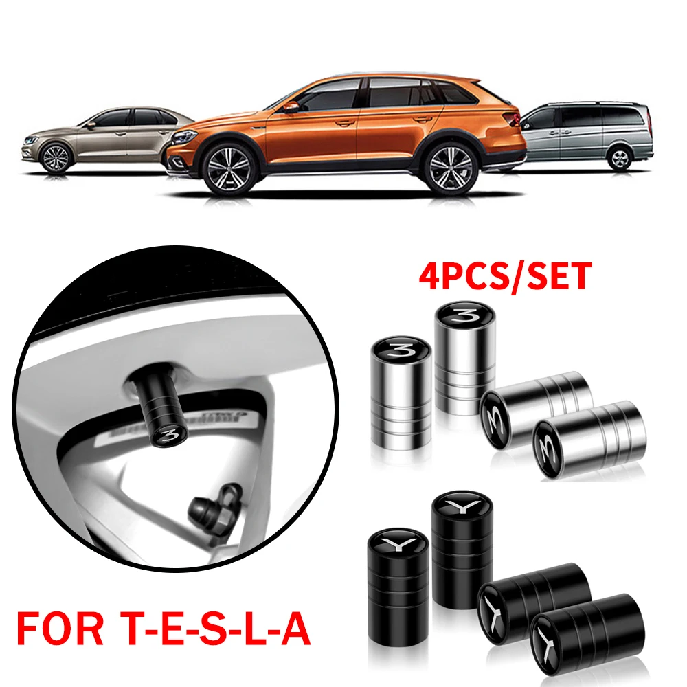 4pcs New Metal Wheel Tire Valve Caps For Tesla Model 3 Y X Z Car Styling Tyre Air Valve Stem Cover Dustproof Anti-leakage