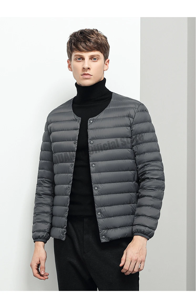 Men's Liner Duck Down Jacket O-neck Variable V-neck 2023 New Men Winter Keep Warm Collarless Ultralight Quilted Puffer Coat