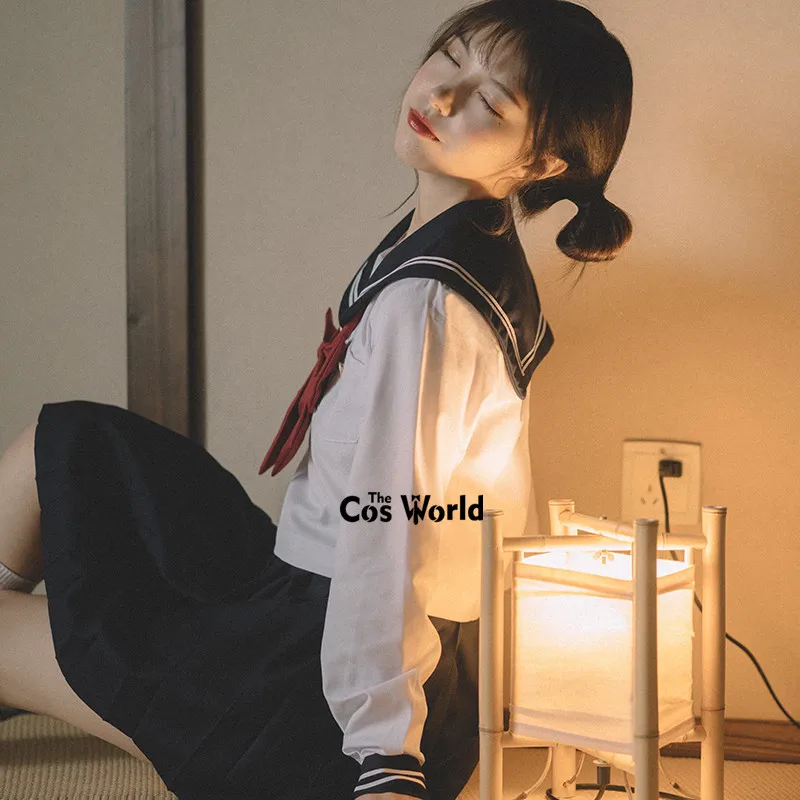 White Navy Blue Summer Navy Sailor Suit Tops Skirts JK High School Uniform Class Uniform Students Cloth