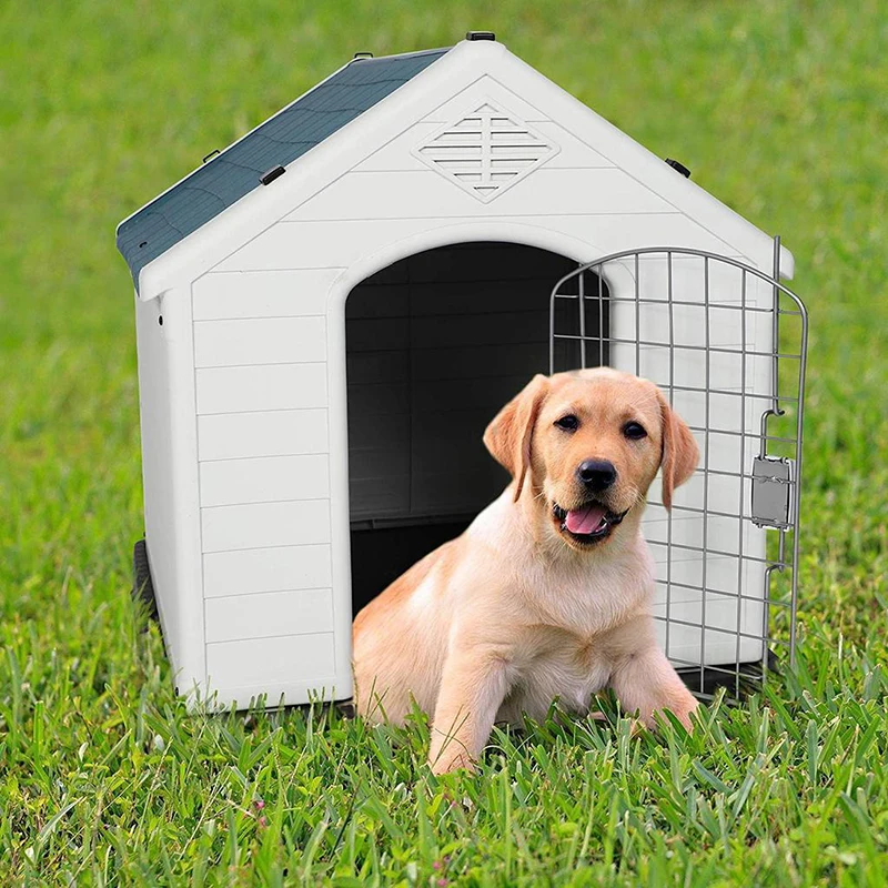 

NewMedium Plastic Outdoor Dog House with Door for Pet Weatherproof Kennel, 31.5"L x 29"W x 32"H