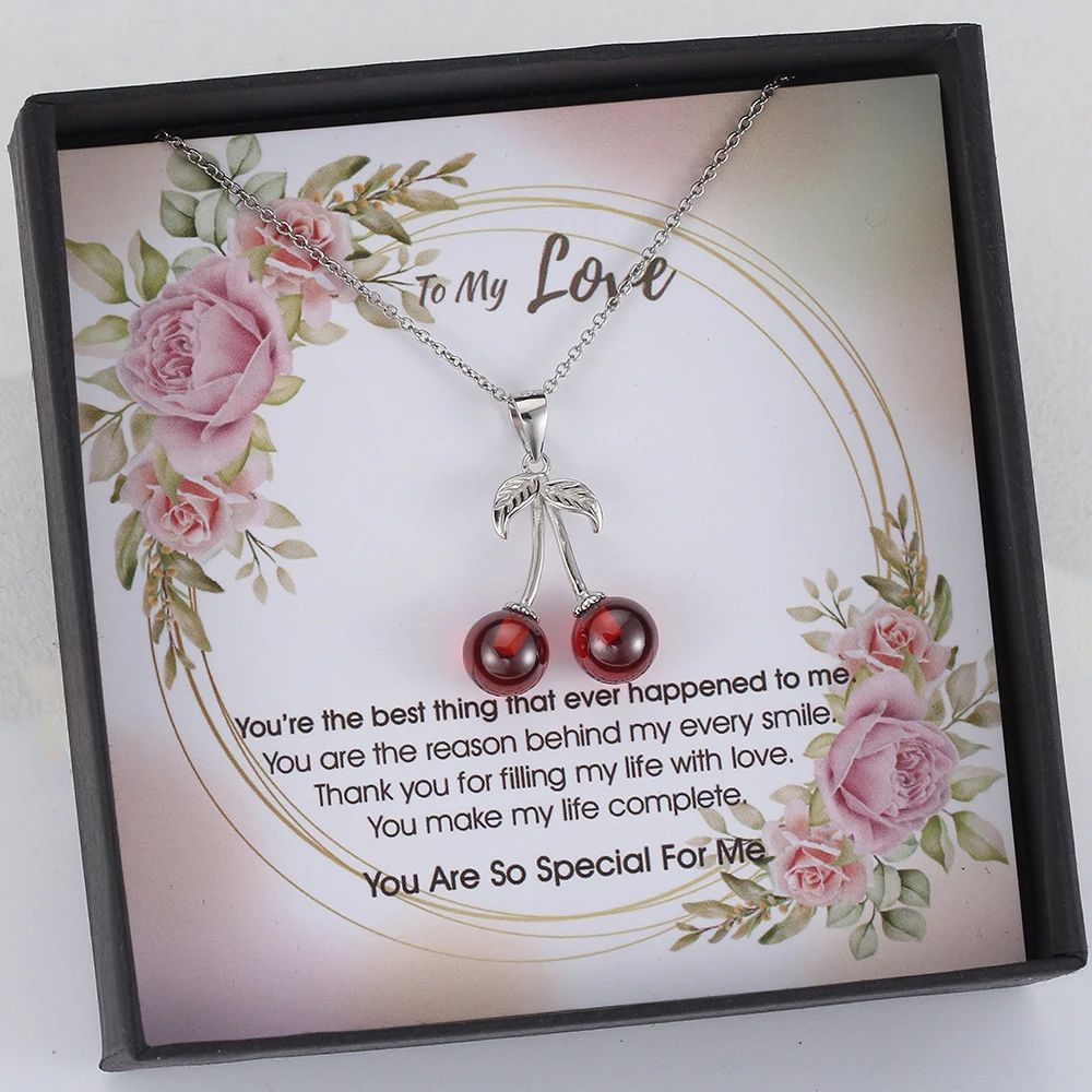 Effie Queen Real 925 Sterling Silver Necklaces with Red CZ Stone Cherry Pendant Fashion Jewelry Statement for Women BN03