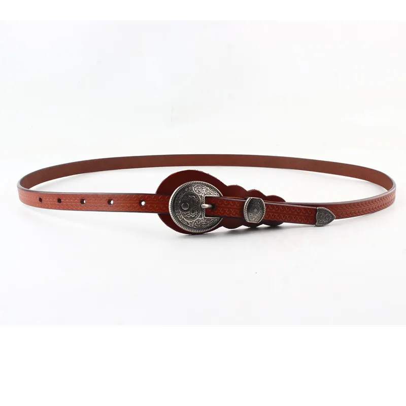 Fashion Women Vintage Imitation Silver Buckle Waistband Genuine Leather Thin Ladies Cummerbund All-Match Coat Fashion Belt New