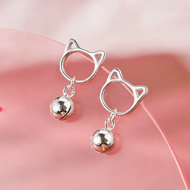 

Lovely Hollow Cat Earrings With Bell Fashion Earing Jewelry Cat Ear Tassel Korean Chain Stud Earrings for Girls Women