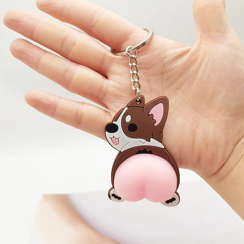 Squeeze Butt Key Ring Fidget Butt Doll Cartoon Mini Keychain Squishy Ball Novelty Gift Car Key Ring Student School Bag Pendant