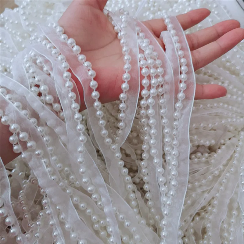 1CM Wide Beautiful White Organza Glitter Beads Guipure Lace Fabric Collar Trim Ribbon DIY Venise Garment Sewing Applique Decor