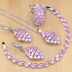 925 Sterling Silver Jewelry Mystic Pink CZ White Zircon Princess Jewelry Sets For Women Earrings/Pendant/Necklace/Ring/Bracelet