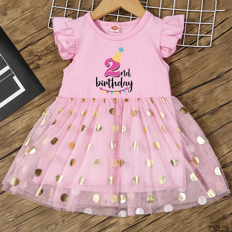 Girl Birthday Cartoon Cute Dress  Birthday Number 1 2 3 4 5 6 Graphic Princess Dress Clothes Baby Girls Tulle Dress Casual Wear