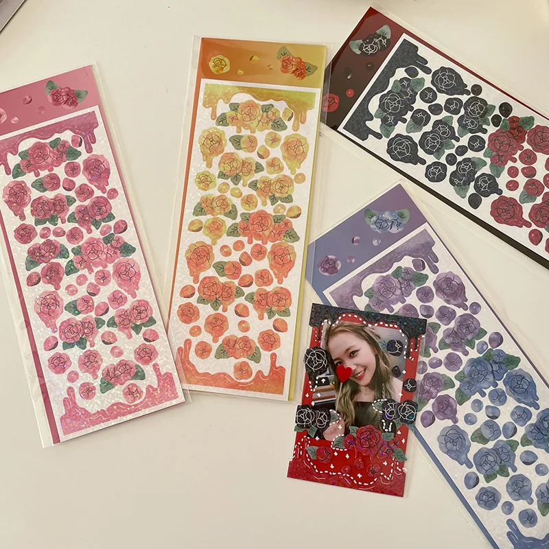 Ins Melting Rose Sticker Hand Account Scrapbooking Decorative Sticker DIY Diary Album Stick Label Korean Stationery