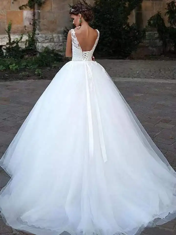 11531 # 100% fotos reais sem mangas miçangas a linha aberta voltar com decote em v tule renda applique vestido de casamento vestido de noiva vestido de noiva