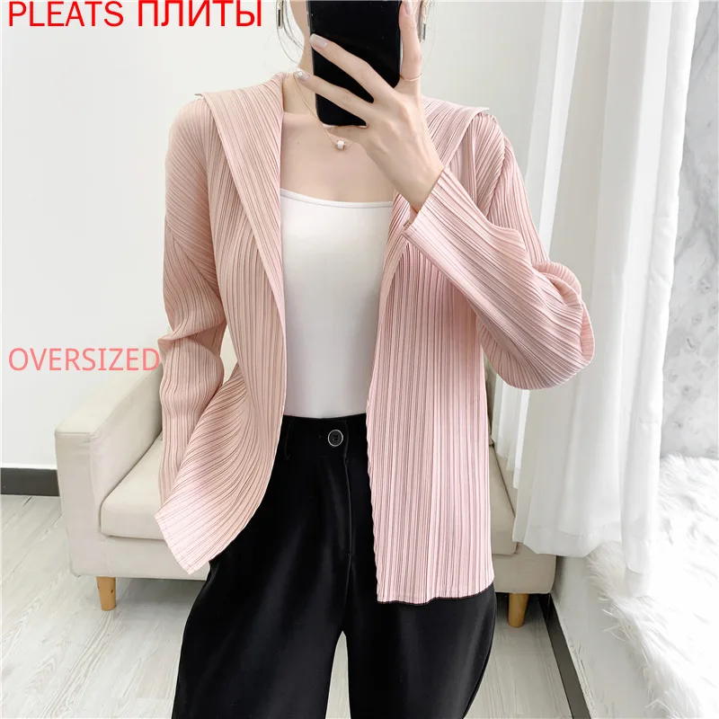 Miyake Pleated Lapel Blazer for Women, No Button, Spring and Autumn, New Fashion, Casual PLEATS Blazer